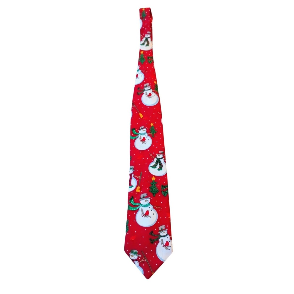 VTG Hallmark Mens Snowman Christmas Tie Red Holiday Novelty SpecialTies USA Made